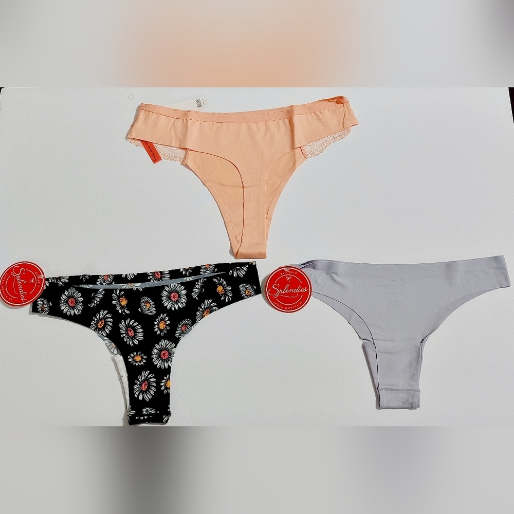 Splendies 3‎ pair of women's thong  Small peach, lavendar, black floral